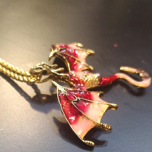 Dragon Pendant Necklace with Red, Pink and Gold Accents - Picture 6 of 9